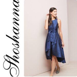 Shoshanna Midnight Preuss Blue/Black Jacquard Sleeveless High-Low Dress Size 10